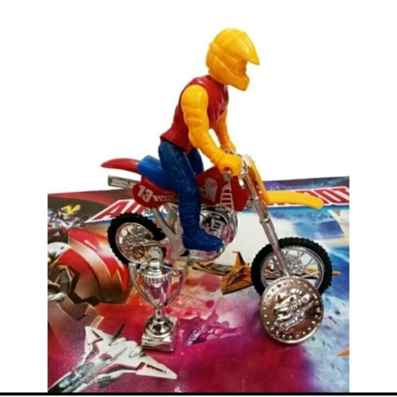 Mainan anak diecast motor trail mini ada orangnya lucu super racing motor cross murah harga satuan p