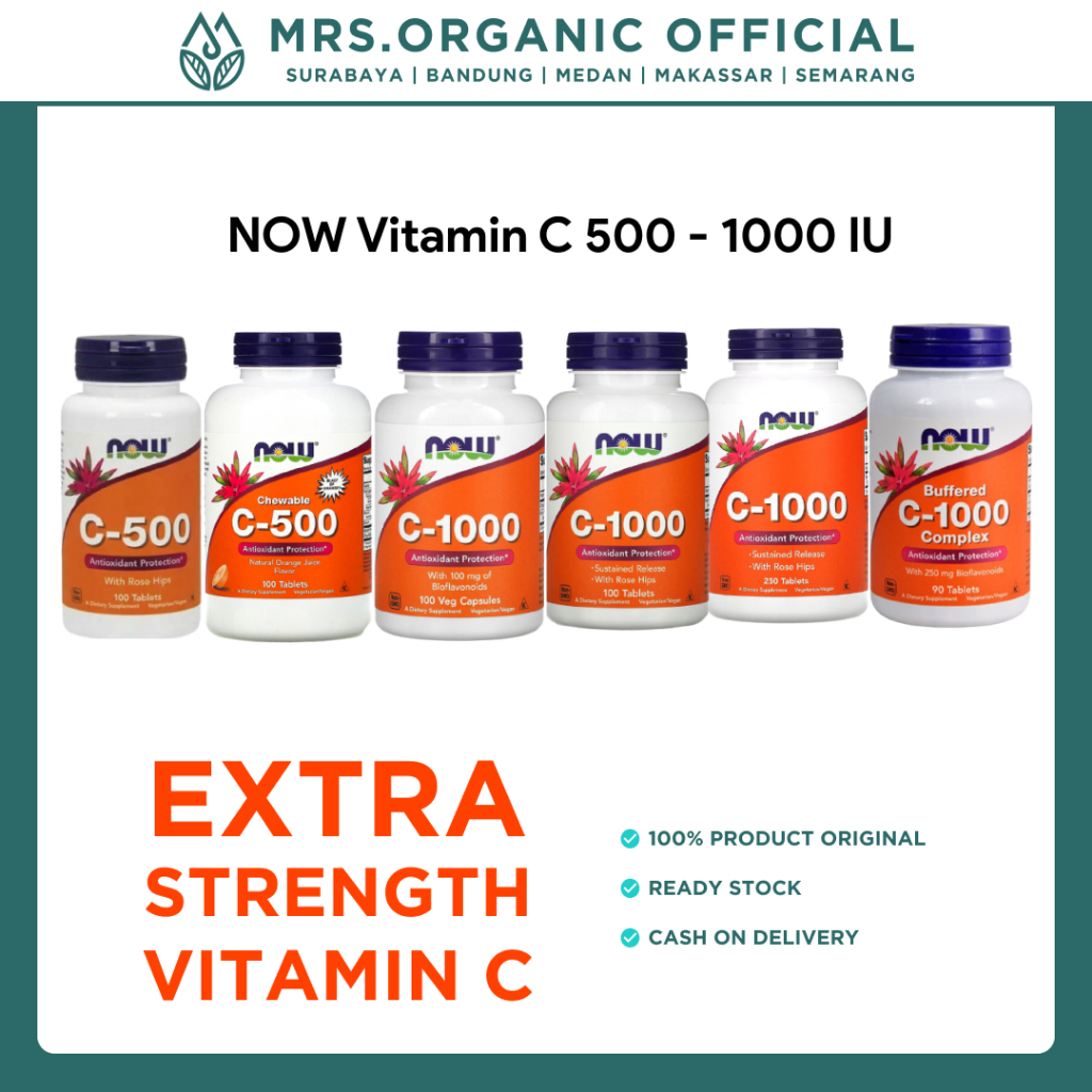 Suplemen Vitamin C 500 1000 IU Now Foods Buffered Tablet Capsules Chewable