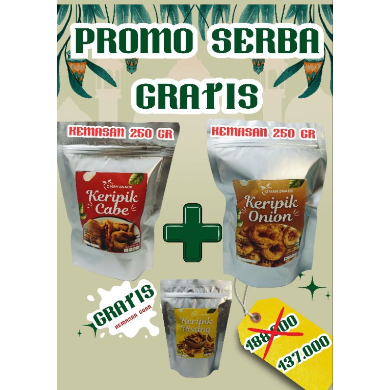 

Paket Hemat keripik sayur | keripik cabe keripik onion bombai 250GR Gratis 1 kemasan Keripik Pisang