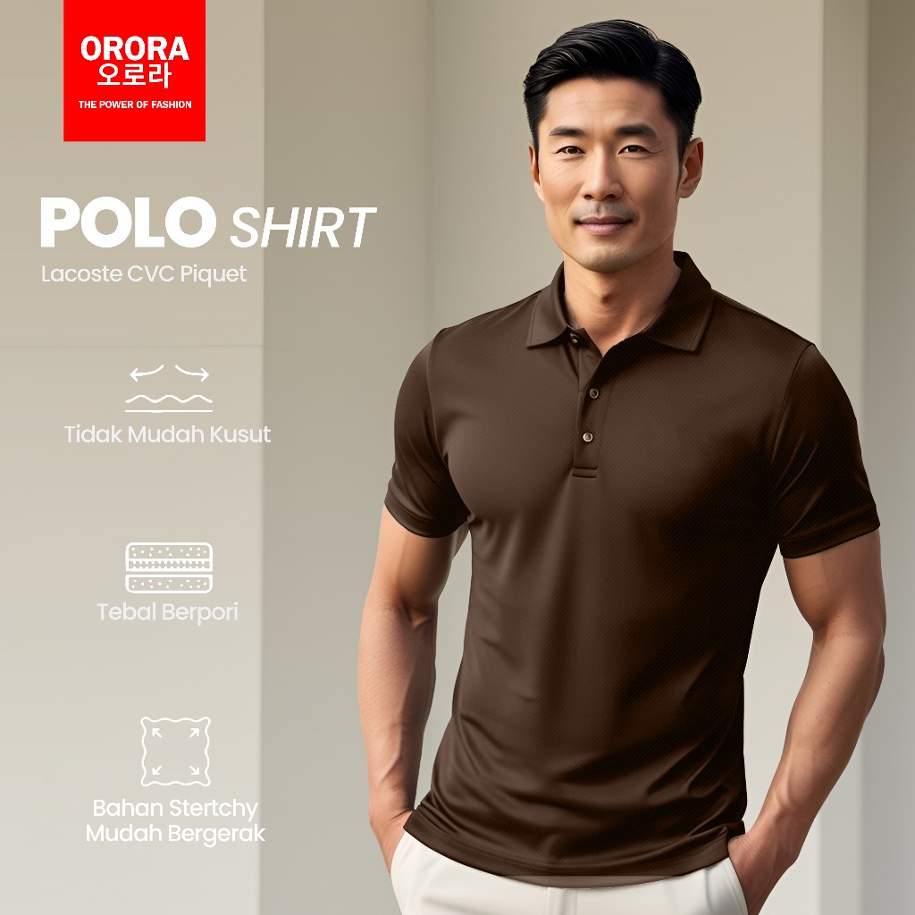 ORORA Kaos Kerah Pria - Kaos Kerah Pria Premium - Baju Kerah Pria - Coklat Tua