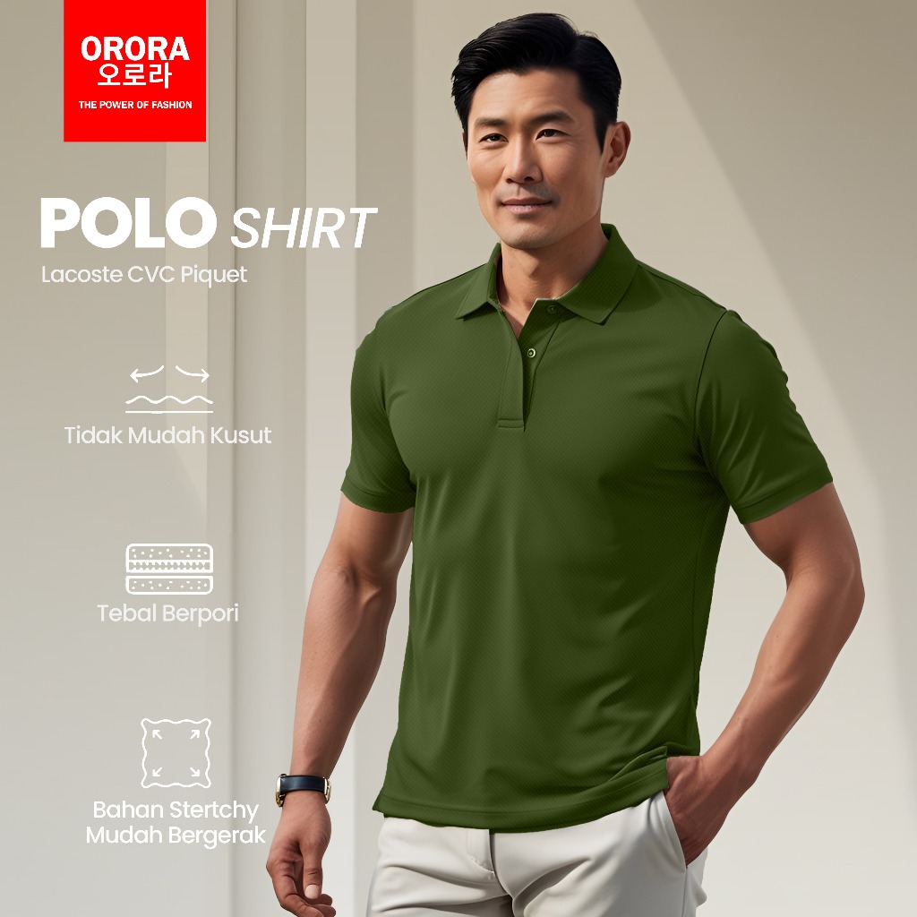 ORORA Kaos Kerah Pria - Kaos Kerah Pria Premium - Baju Kerah Pria - Army