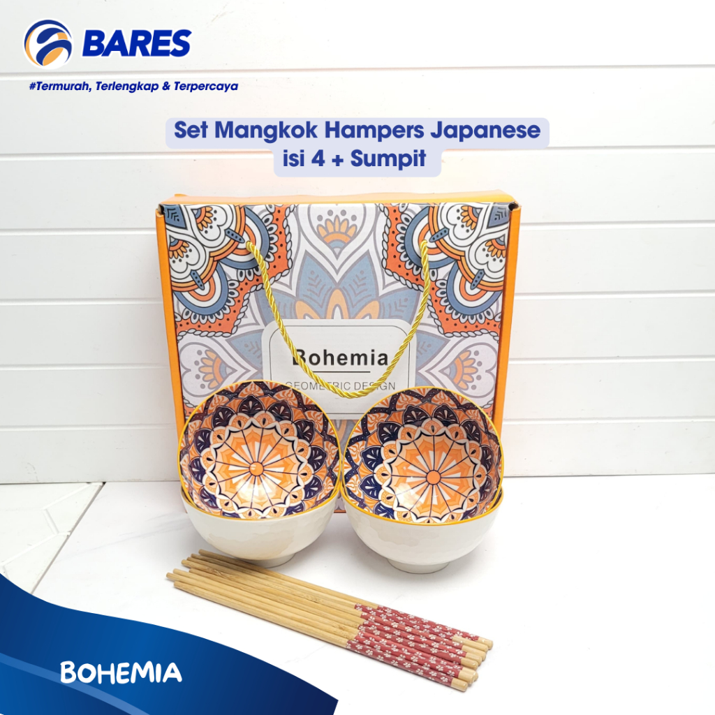 Hampers Mangkok Keramik Mangkok Souvenir Isi 4 + Sumpit Mangkok Bohemia Japanesse