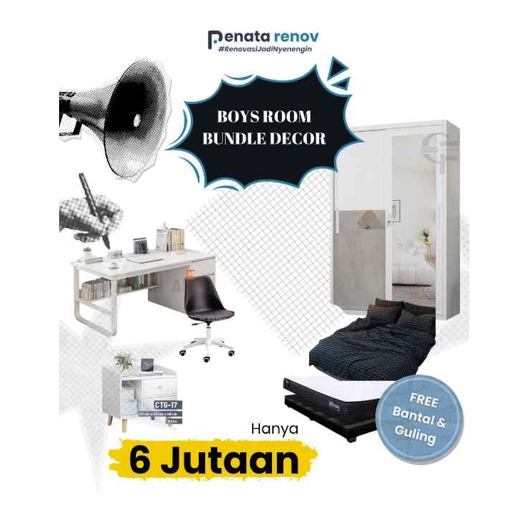 PAKET KAMAR TIDUR BOYS ROOM / SATU SET ISIAN KAMAR TIDUR / SET LEMARI PAKAIAN MEJA KASUR KURSI UNTUK