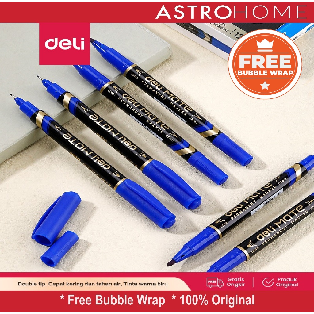 

Spidol Deli MATE Permanent Double Tip 2-Tip 2 Sisi 0.5mm & 1.0mm Bullet dan Needle - U10430 EU10430 Permanent Marker Ink Blue 1.0mm/0.5mm / Spidol Permanen Biru