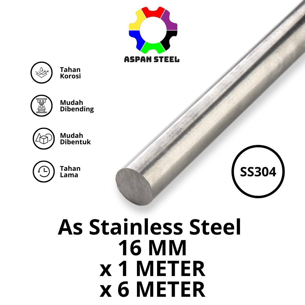 As 16 mm stainless steel 304