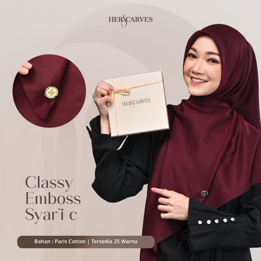 Classy Emboss Syari/Jumbo Hers - Kerudung Hijab Segi Empat Polos Syari/Jumbo Box Premium by HerScarv