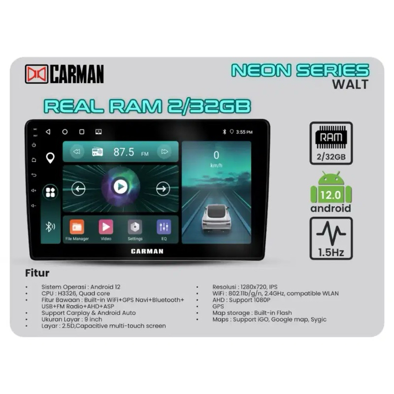 HEAD UNIT ANDROID CARMAN 9 inch NEON SERIES