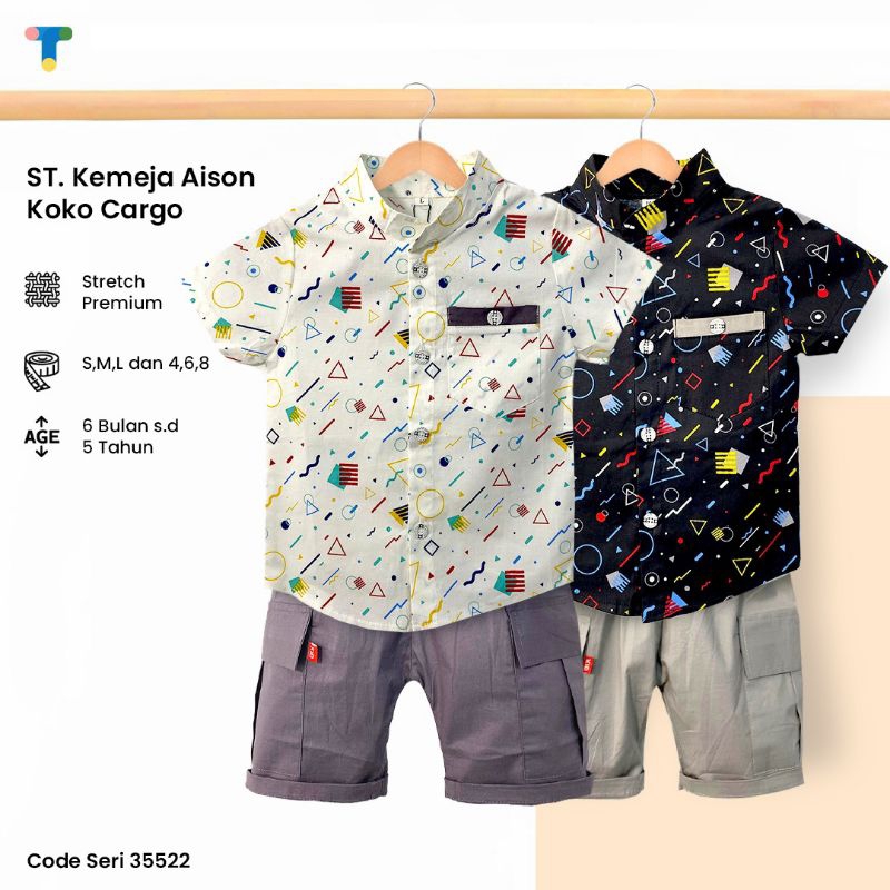Anhshop - Aiden koko cargo baju anak laki laki motif umur 1-3 tahun