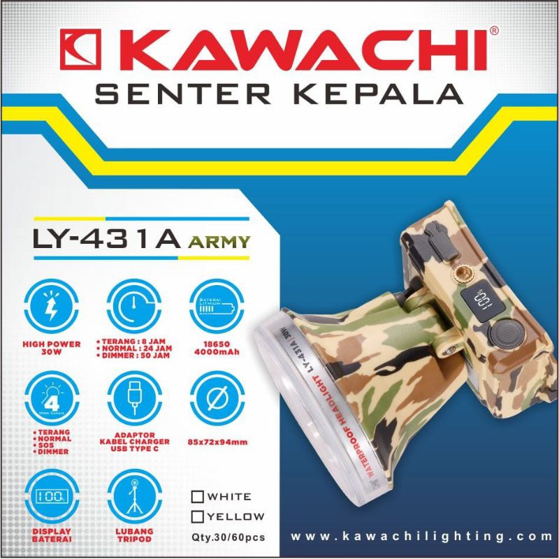 Senter Kepala Army & Navy LY-431A Kawachi / 30W Senter kepala Headlamp Lampu kepala Senter headlamp 
