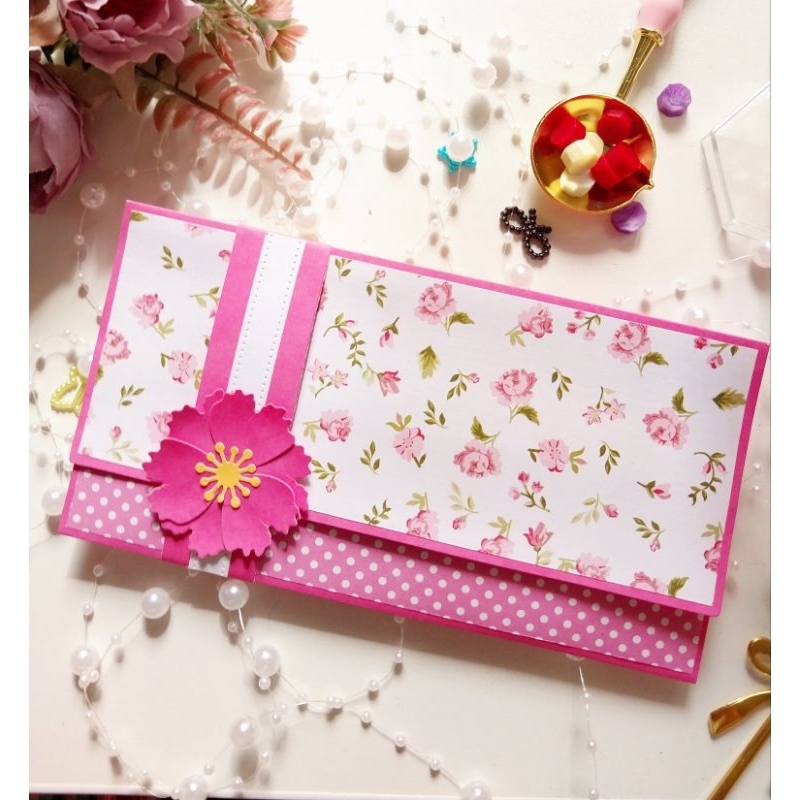 

Amplop uang peony pink handmade 1pcs die cut gift lebaran angpau wedding