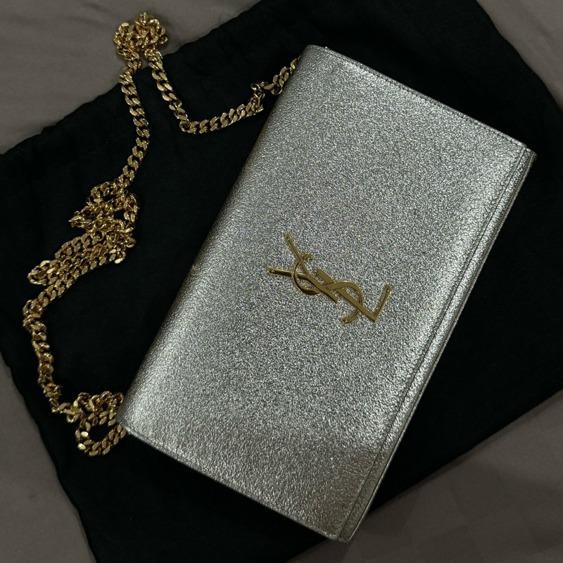Saint Laurent YSL Kate Clutch Long Wallet On Chain YSL WOC In Champagne Leather Authentic