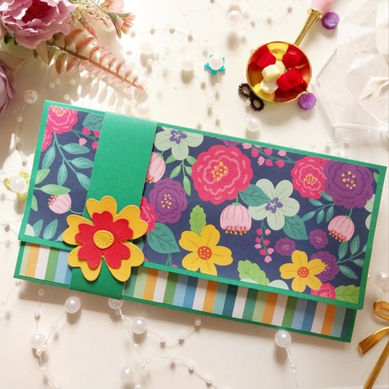 

Amplop uang Hijau Tua Bunga handmade 1pcs die cut gift lebaran angpau wedding