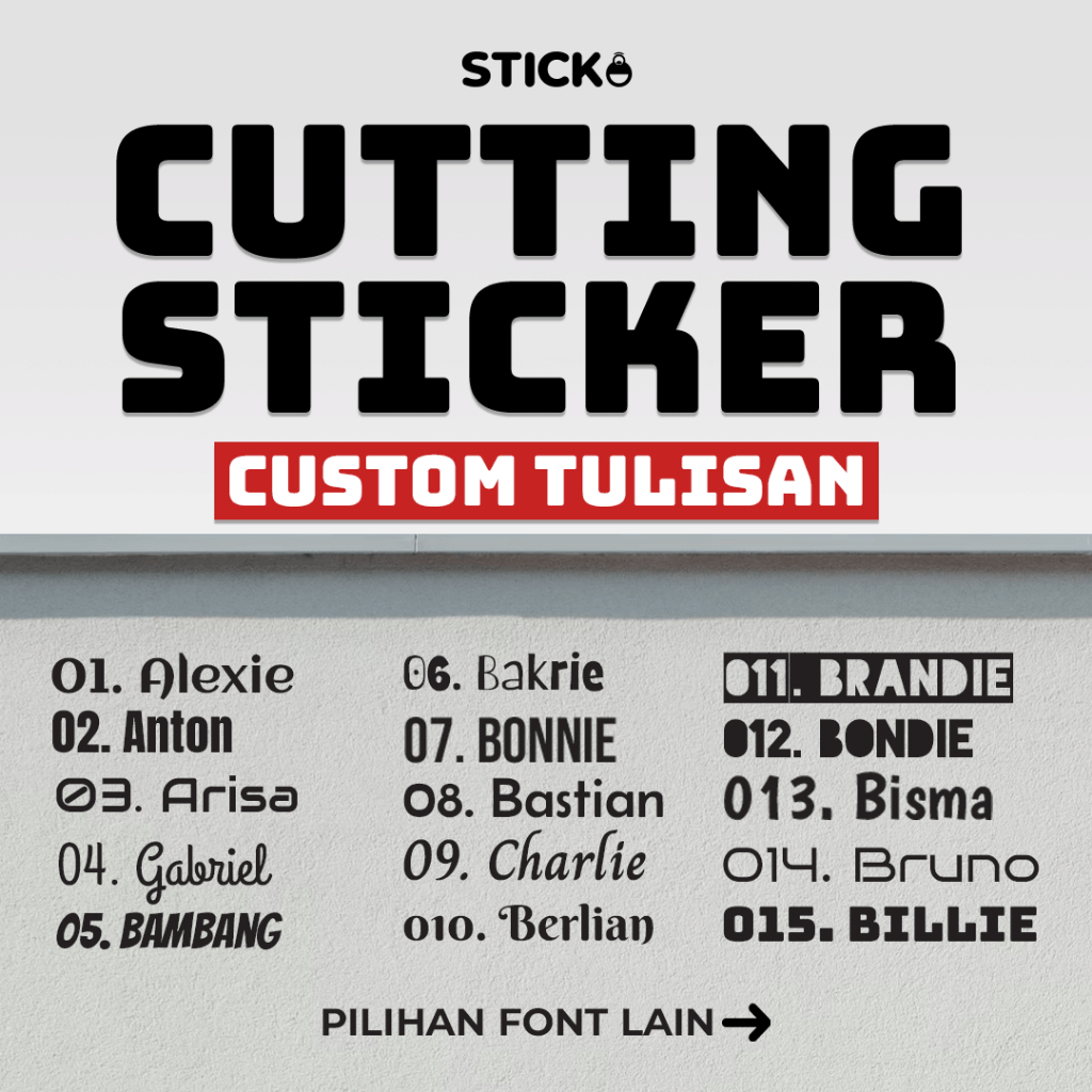 

Sticker Cutting Nama Tulisan Kata Stiker Custom Bebas Satuan Tanpa PO