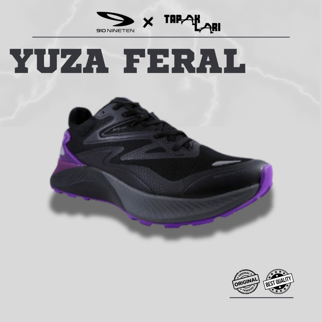 Sepatui Lari Pria 910 YUZA FERAL HITAM/UNGU/ABU Sepatu Trail Yuza Feral 910Nineten Olahraga Sport