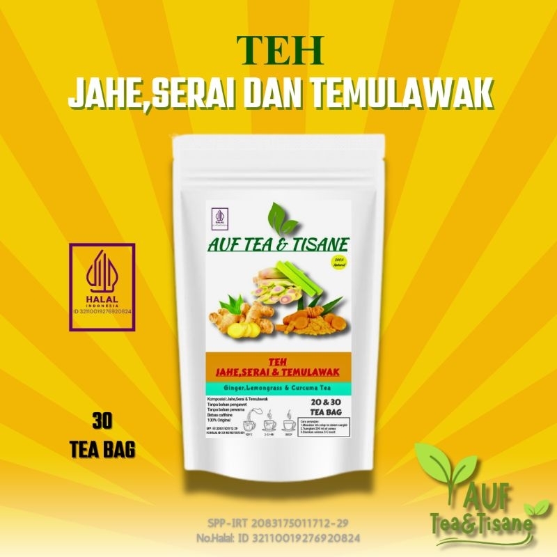 

Teh Jahe,Serai Dan Temulawak/Ginger,Lemongrass&Curcuma Tea.Isi 30 Tea Bag(Teh Celup)'Auf Tea & Tisane'