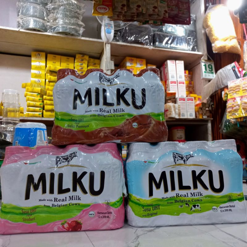 

MILKU/Made With REAL MILK/ Susu UHT kemasan botol 200ml / per 1krat ( 12 botol )