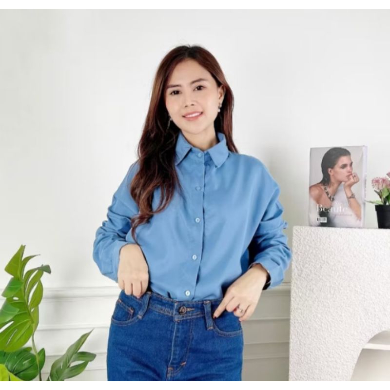 Kemeja Wanita Denim Oversize Shirt Bahan Katun Poly Fit L Oversize Shirt Murah