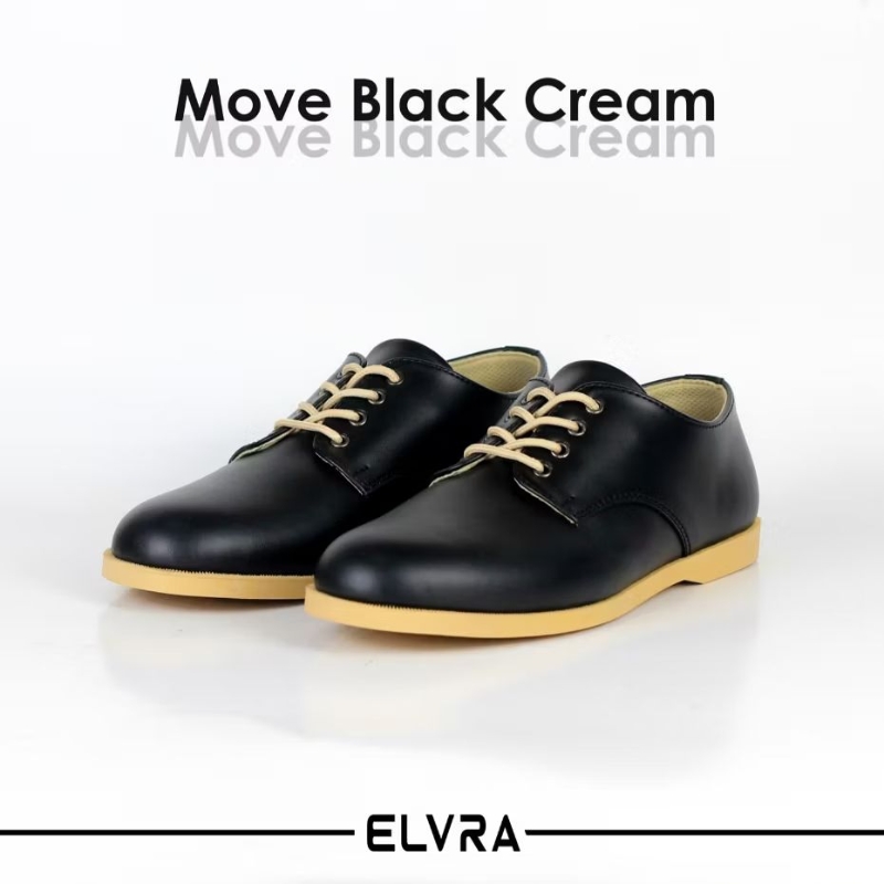 ELVRA - Sepatu Pria Casual Formal Kerja Hitam - Move Black Cream