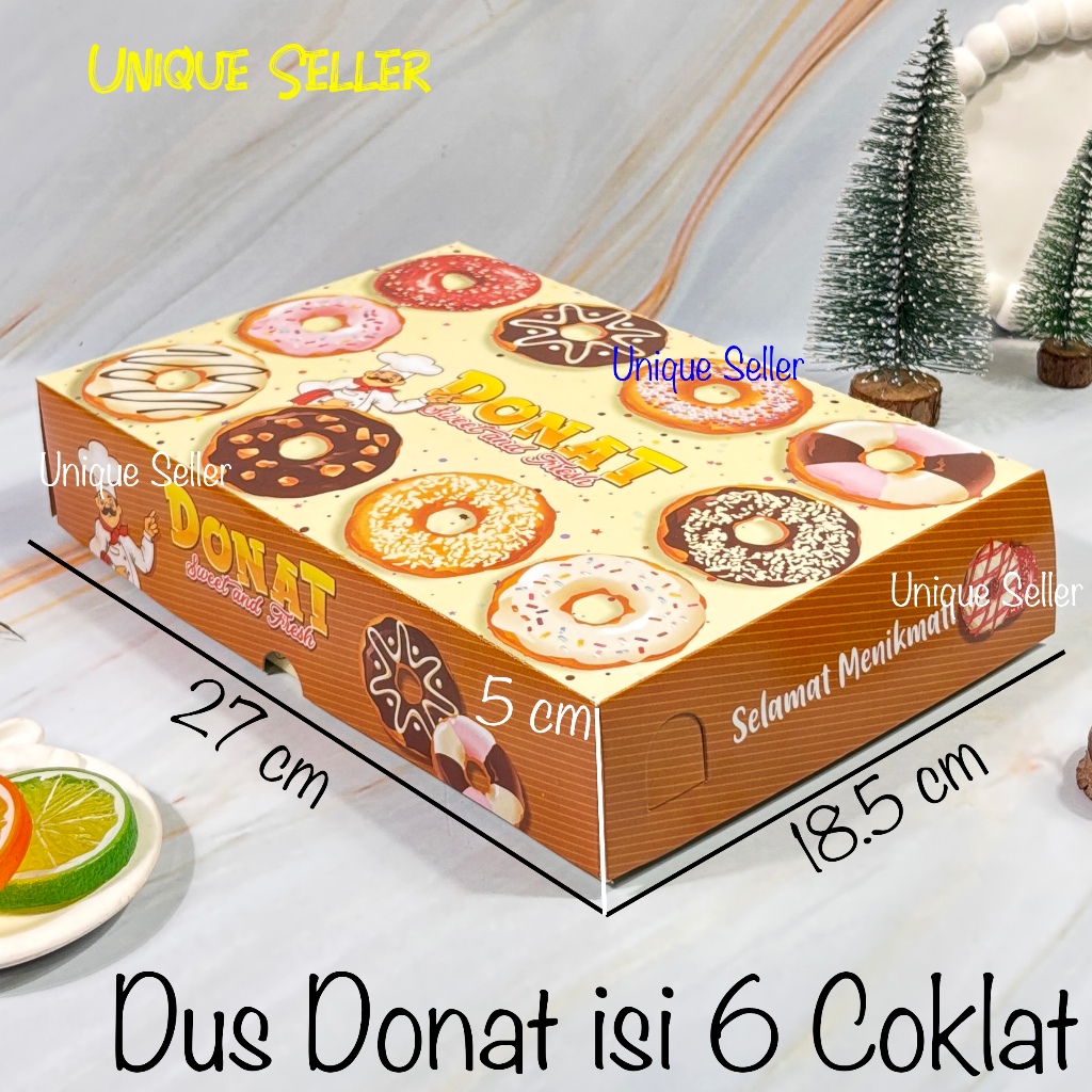 

[Isi10] Dus Donat isi 6 Full Motif 27x18.5x5 cm / Dus Kue Roti Jajan Donat isi 6 Warna Coklat Krem
