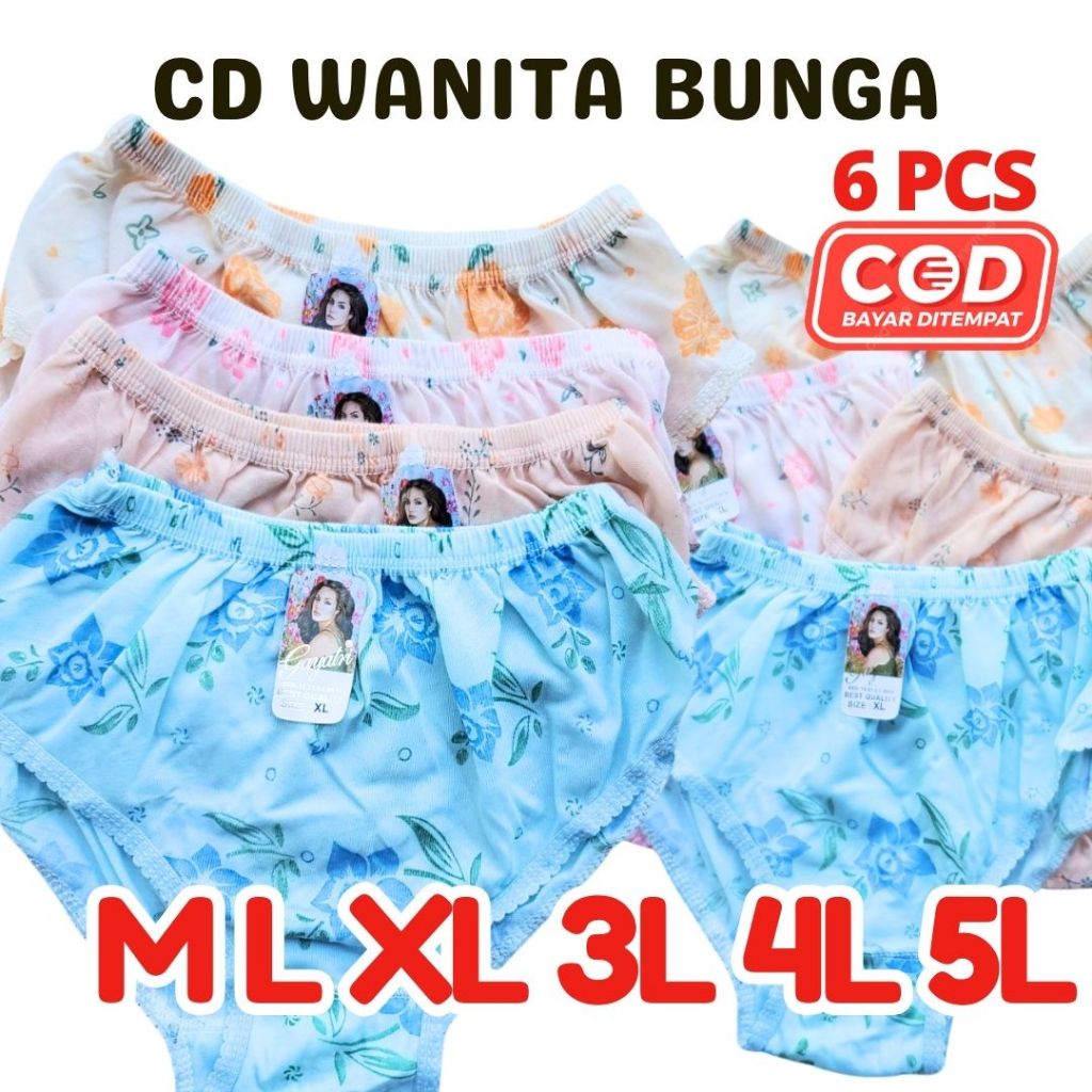 6 PCS CELANA DALAM WANITA MOTIF BUNGA GROSIR CELANA DALAM BUNGA