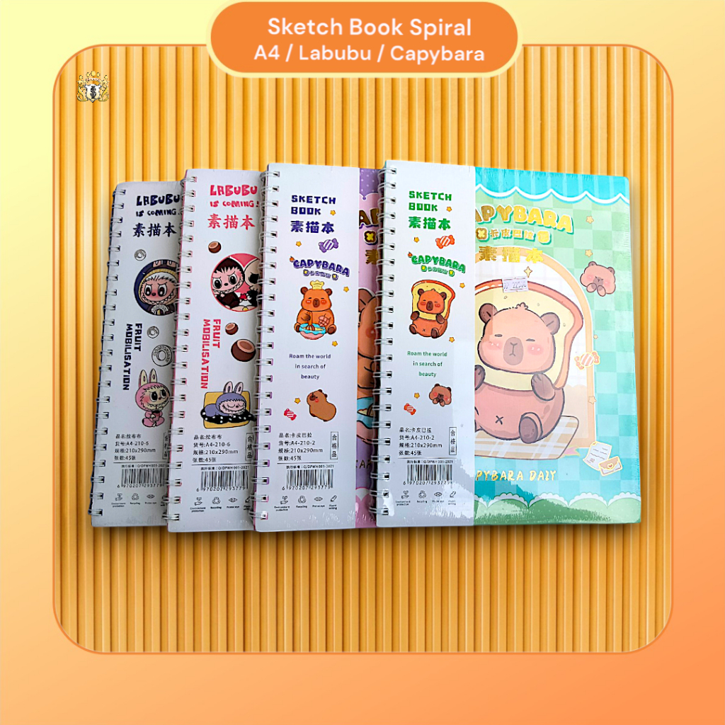 

Buku Sketch Book Spiral A4 / Drawing Book Polos / Moti Lucu Capybara dan Labubu