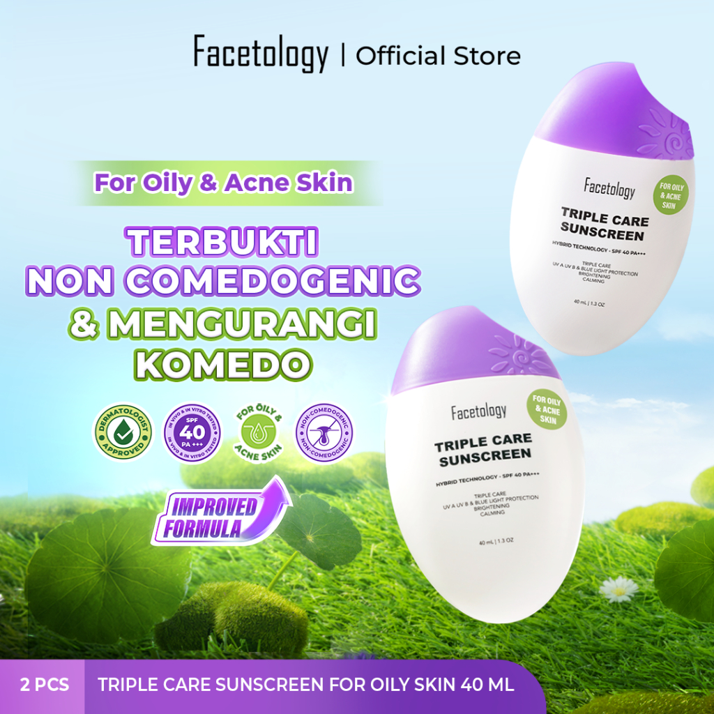 Facetology Triple Care Sunscreen For Acne & Oily Skin SPF 40 PA+++ 40ML 2PCS