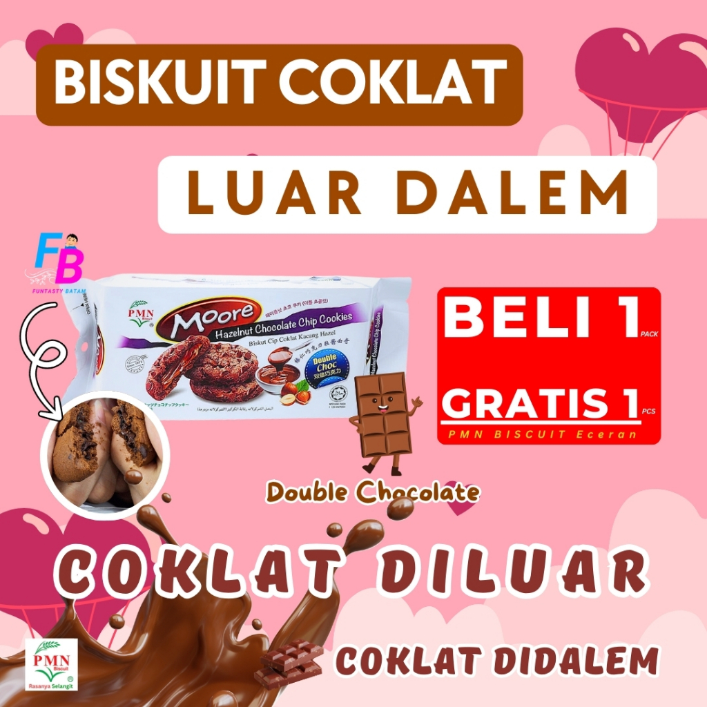 

BISKUIT COKLAT LUMER IMPORT - Moore Hazelnut Chocolate Chip Double Chocolate PMN Biscuit Vegetarian