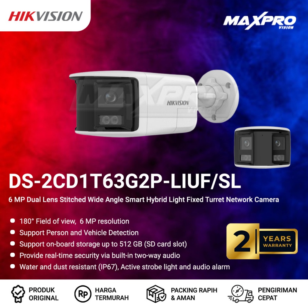 DS-2CD1T63G2P-LIUF/SL - HIKVISION IP 6MP DUAL LENS WIDE ANGLE HYBRID BULLET CAMERA
