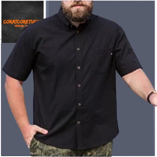CORAT CORET Kemeja Pria Hem Cowok Jumbo Big Size Ukuran Besar Pendek Polos Kancing Kantong Saku HITA