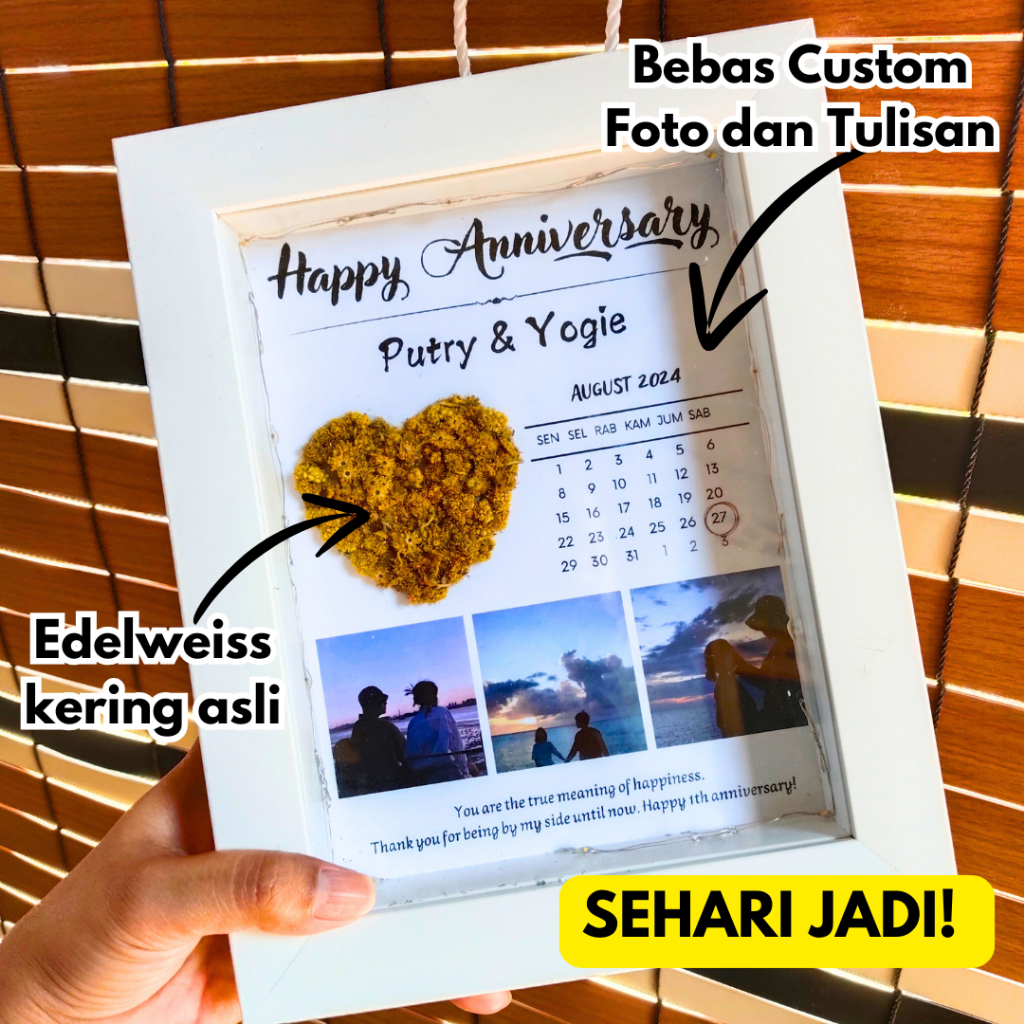 

Pigura Kalender Potrait Bingkai Custom Tulisan Foto 6R Edelweiss Craftivy