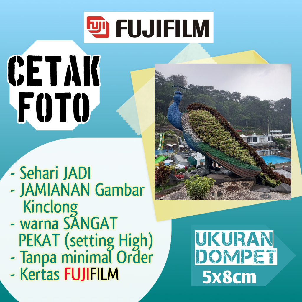 Cetak Foto 'Ukuran Dompet' 5x8cm kertas FUJIFILM asli