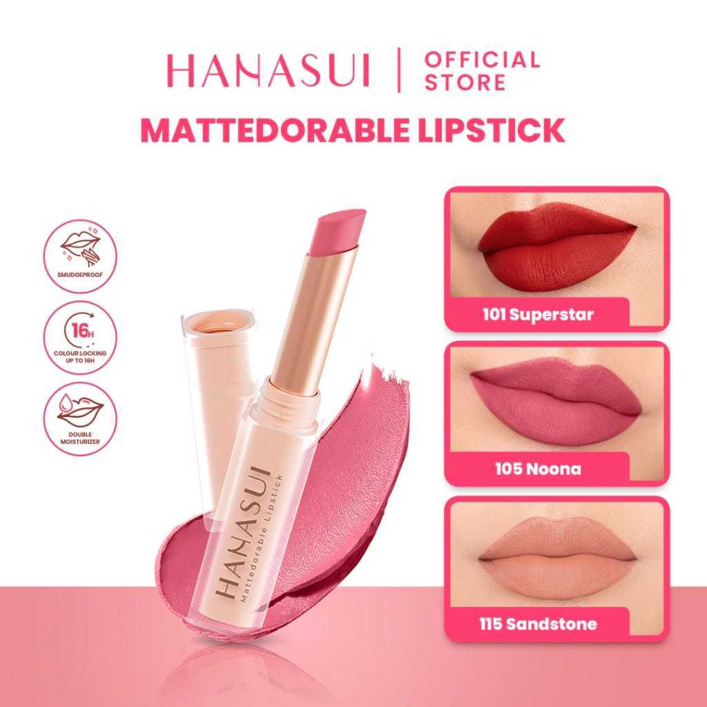 Hanasui Mattedorable Lipstick | Lipstik Matte Tahan Lama | Anti Geser & Smudgeproof | Transferproof
