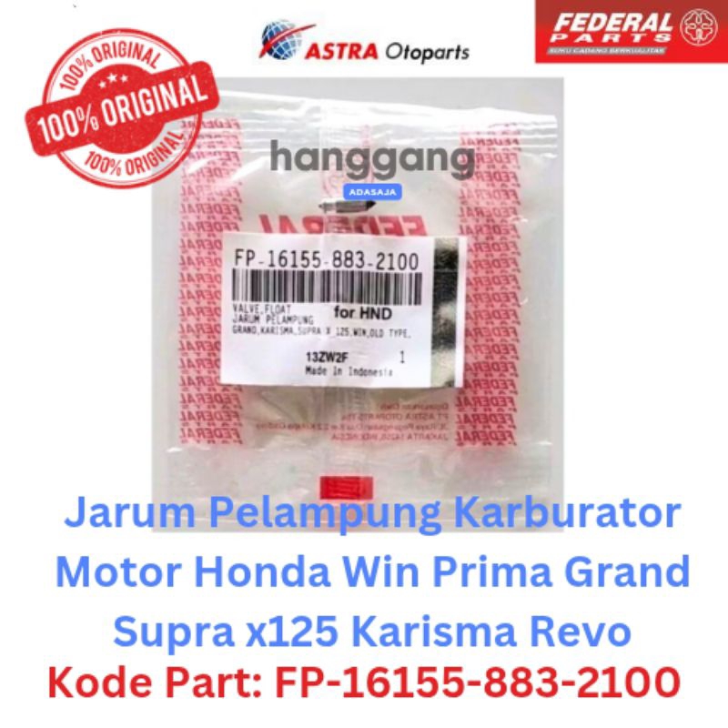 Jarum Pelampung Karburator Motor Honda Win Prima Grand Supra x125 Karisma Revo Ori Federal