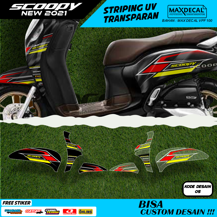STIKER STRIPING TRANSPARAN HONDA SCOOPY NEW 2021 FACELIFT LIS STICKER UV SEMI FULL VARIASI DESAIN RA