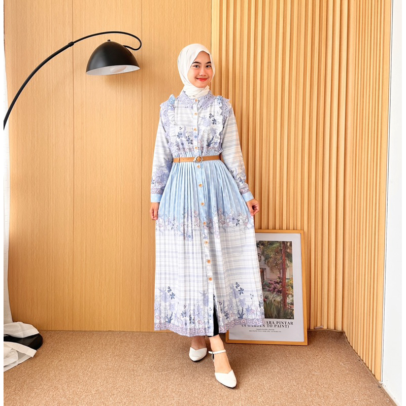 VIOLIN DRESS PLISKET WANITA BAHAN MANGO TWILL PREMIUM DRESS LEBARAN BY MEECLO