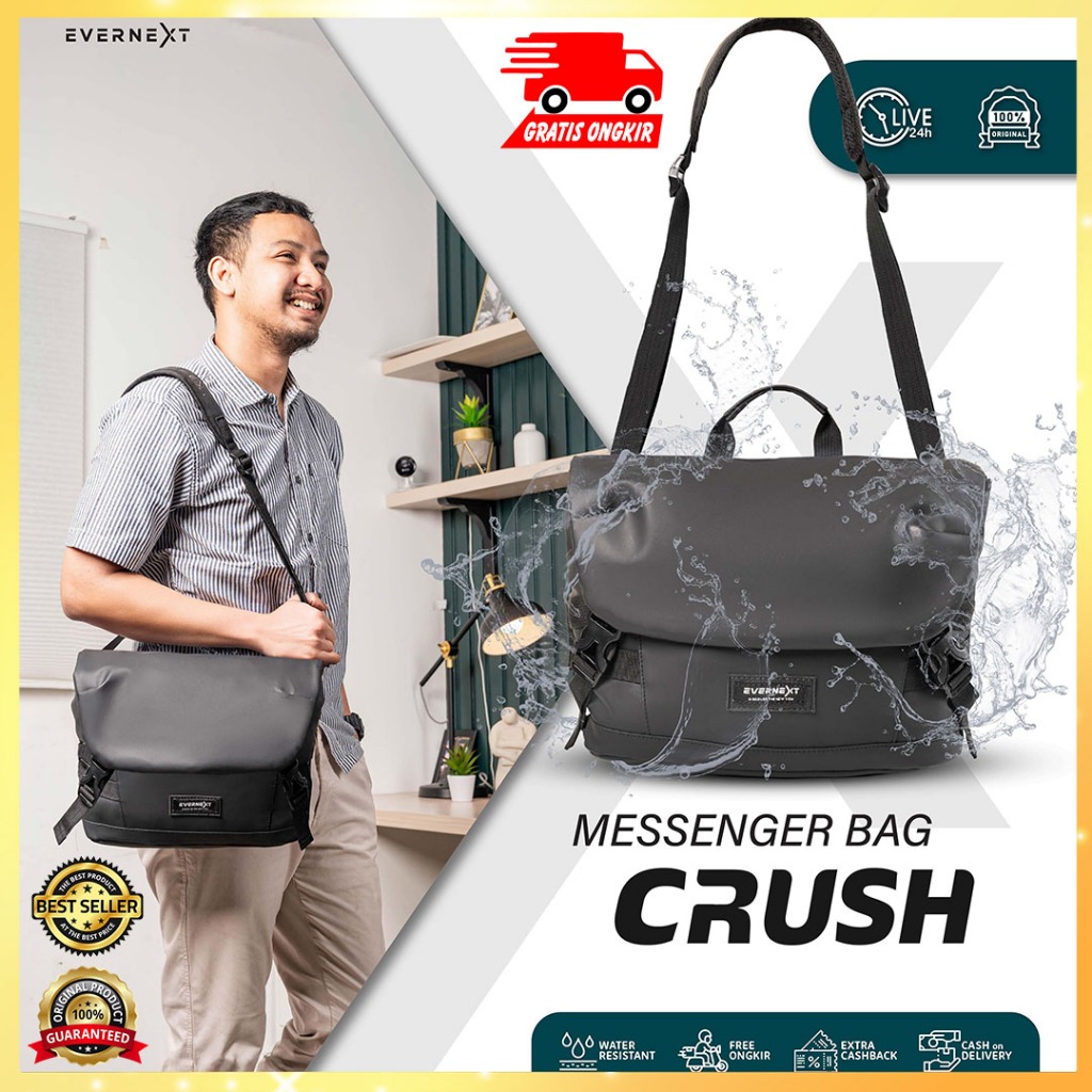 MESSENGER BAG CRUSH - EVERNEXT | Tas Selempang Bahu Kecil Pria Tas Jinjing Waterproof Anti Air