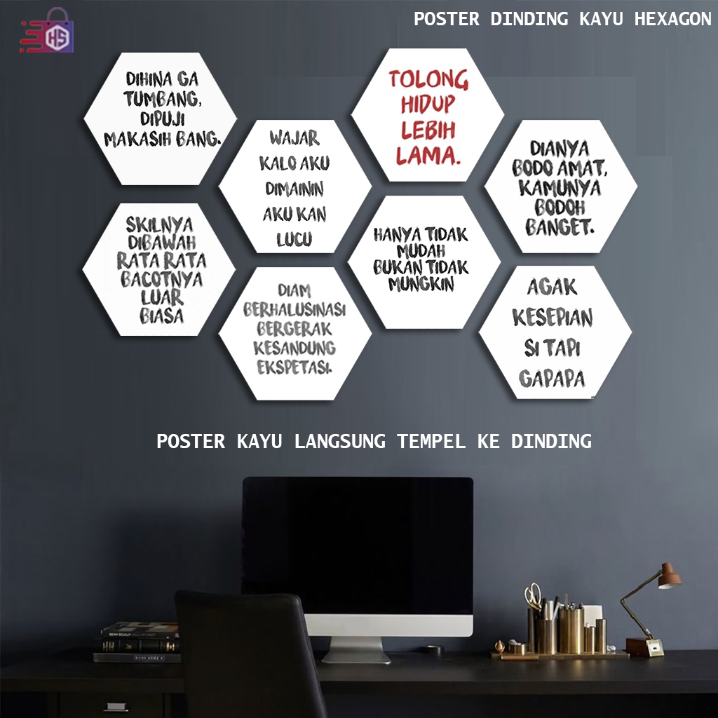 Poster dinding hexagional kata kata - Hiasan Kayu - poster quetos - hiasan dinding  - poster kamar