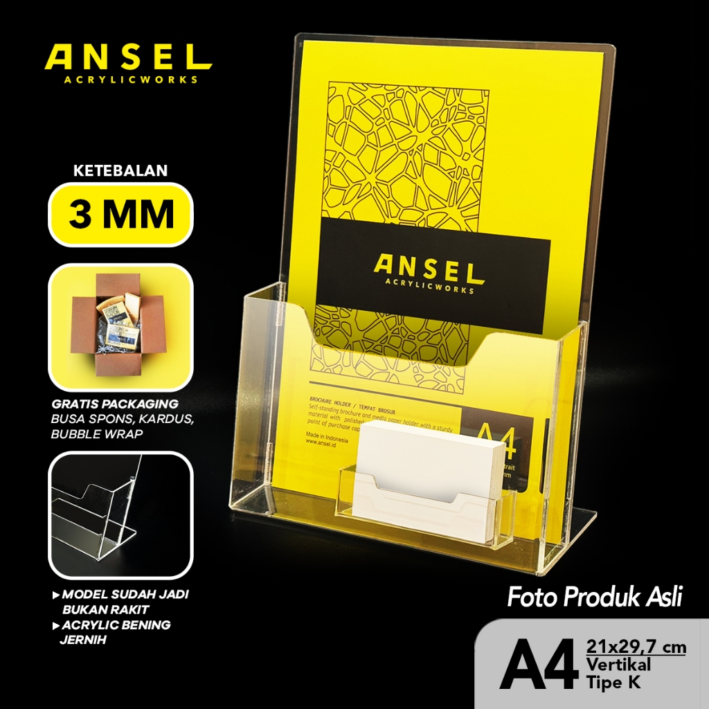 

ANSEL Tempat Brosur Akrilik dengan Kartu Nama / Acrylic Flyer Holder - A4 Vertikal - Brosur Tipe K