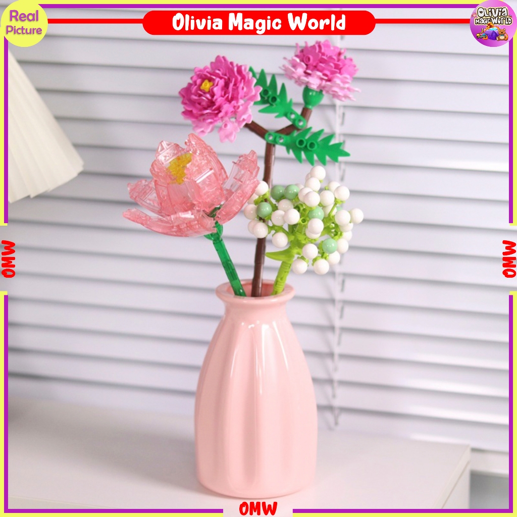 Nano Block Bricks Flower Bucket Florist Mainan Bunga Toys Untuk Hadiah Plant Collection