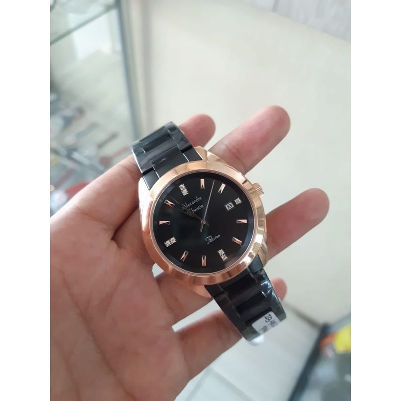 jam Alexandre Christie Wanita AC 2948 LD black rosegold Original