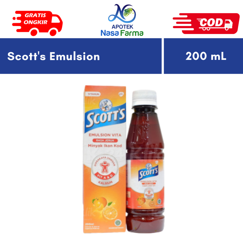 Scott's Emulsion Botol @200 Ml - Suplemen Untuk Pertumbuhan Tinggi Badan Anak
