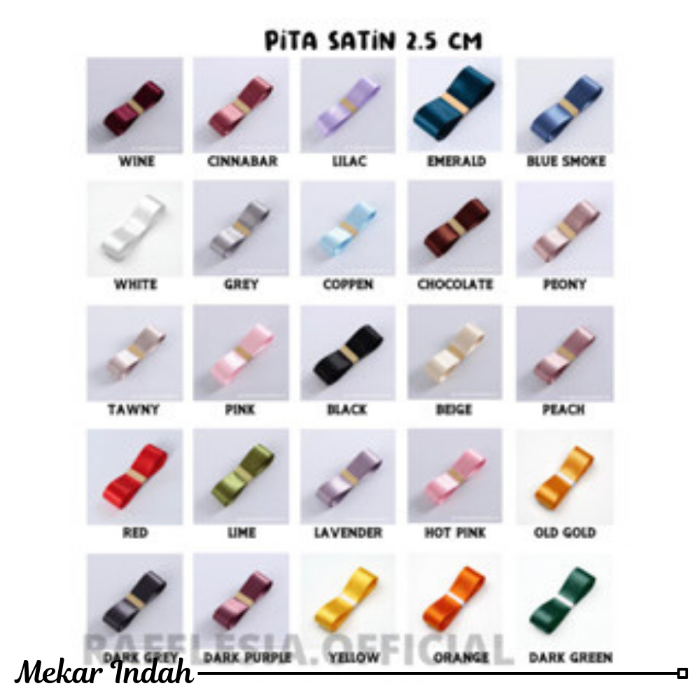 

PITA SATIN IMPORT SEDANG LEBAR 2.5CM PREMIUM (ECER PER METER) PITA KADO GIFT BOUQUET BUNGA DEKORASI