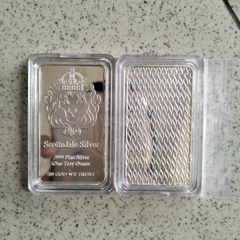 Koin Souvenir Perak Batangan 1 Oz Scottsdale Silver Lion King Silver Bar + Kapsul
