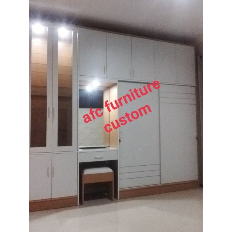 lemari sleding 2 pintu+meja rias+lemari cabinet+lemari kaca