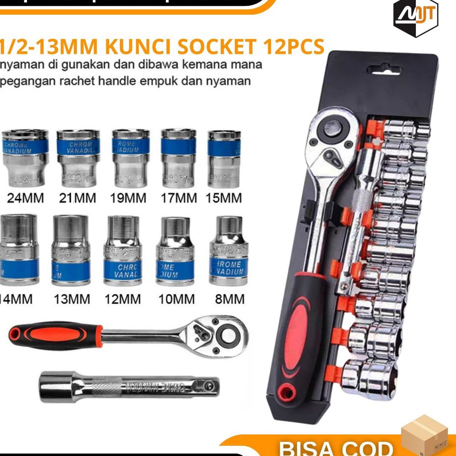 KP8 Socket Wrench SET  Ratchet Kunci Pas 12 pcs Kunci Set 12inci Socket Sok CRV Multifungsi