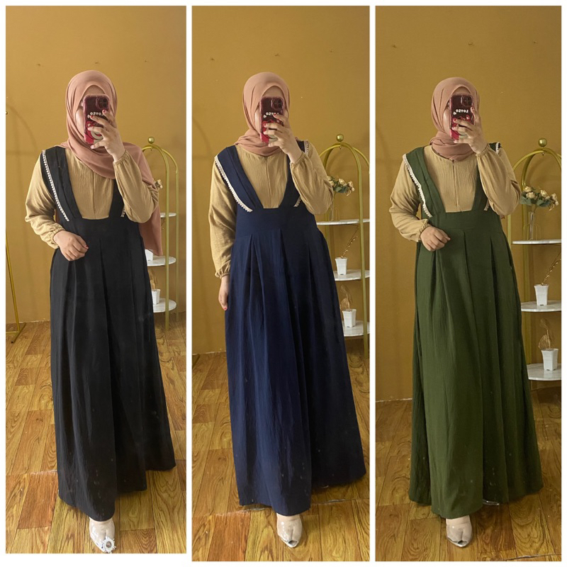 gamis yuna crinkle airflow renda crinkle korean dress terbaru kekinian