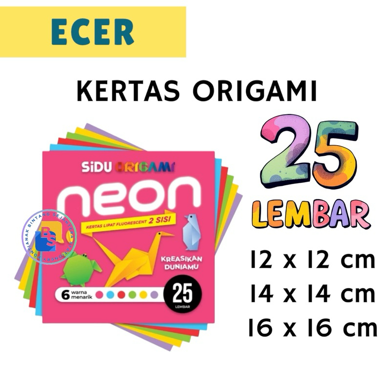 

Kertas origami SiDU Neon 12x12 cm 14x14 cm 16x16 cm - 25 lembar
