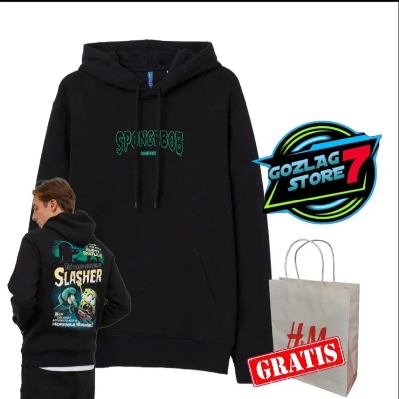 Hoodie HM Hoodie Spongebob Slahher hitam Hoodie pria