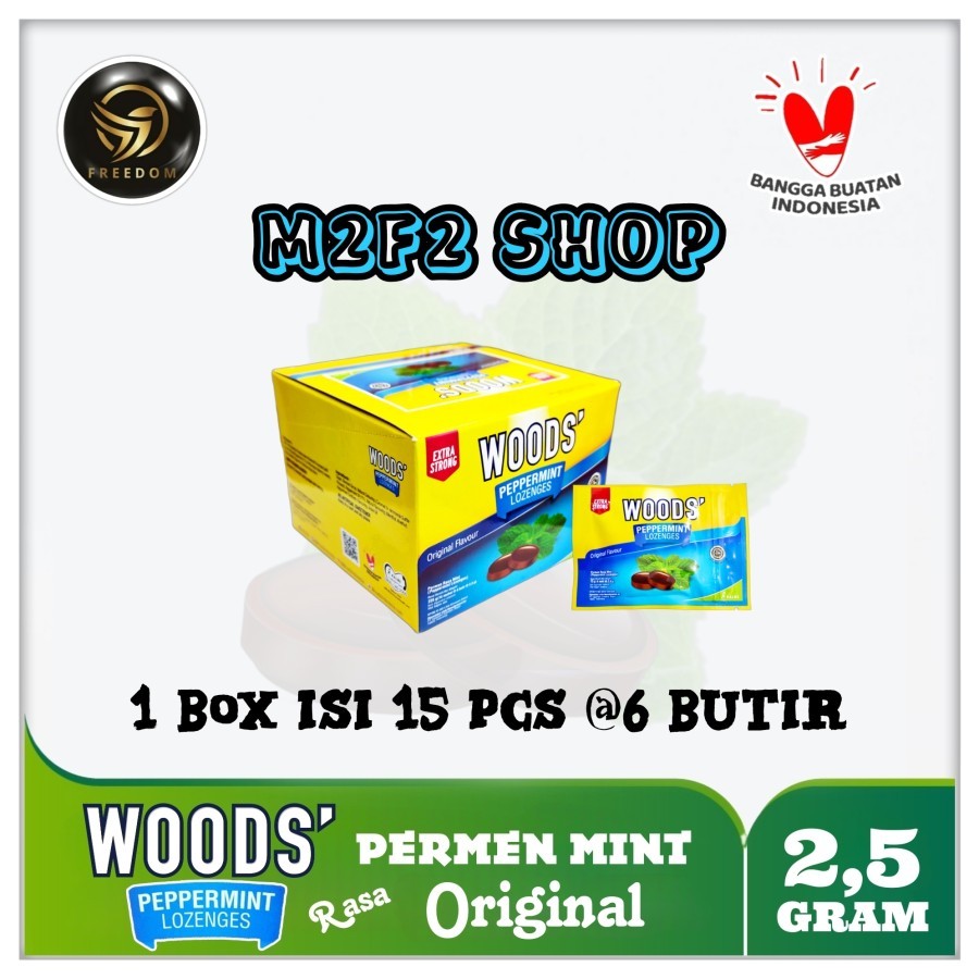 Woods Peppermint Lozenges Original | Permen Rasa Mint - 15 gr (Kemasan 1 Box)