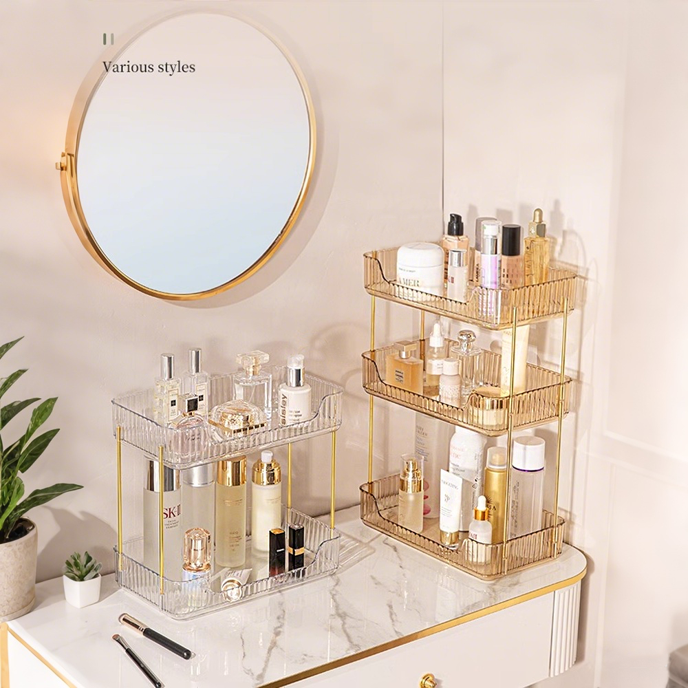 Rak Kosmetik Emas Rak Make Up Kosmetik Petak Acrylic Diamond Transparan Organizer Makeup Penyimpanan